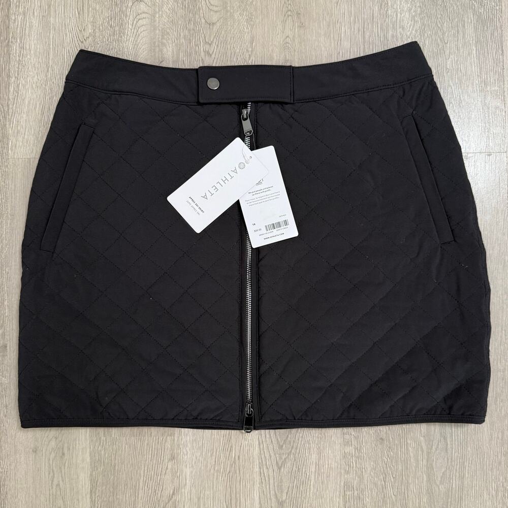 Athleta New Women's Black Quilted Zip Front Apres Ski Skirt Size 14